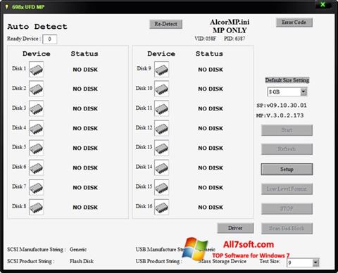 Ekrano kopija AlcorMP Windows 7