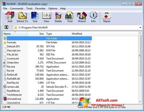 Ekrano kopija WinRAR Windows 7