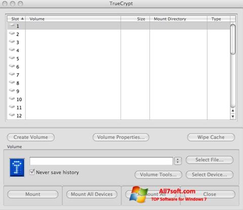 Ekrano kopija TrueCrypt Windows 7
