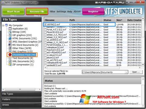 Ekrano kopija NTFS Undelete Windows 7