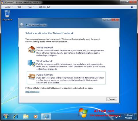 Ekrano kopija Windows Virtual PC Windows 7