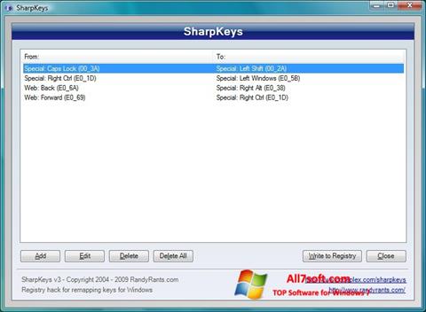 Ekrano kopija SharpKeys Windows 7