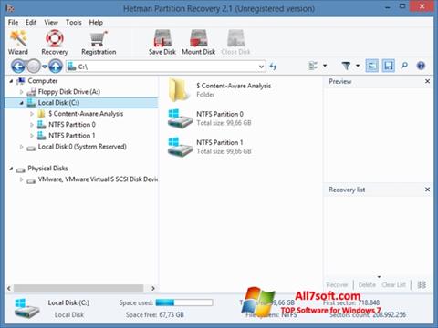 Ekrano kopija Hetman Partition Recovery Windows 7