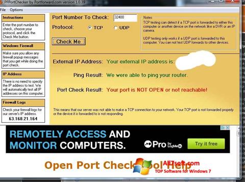 Ekrano kopija PFPortChecker Windows 7