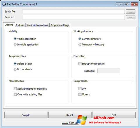 Ekrano kopija Bat To Exe Converter Windows 7