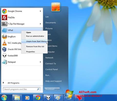 Ekrano kopija ViStart Windows 7