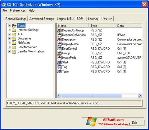 Ekrano kopija TCP Optimizer Windows 7