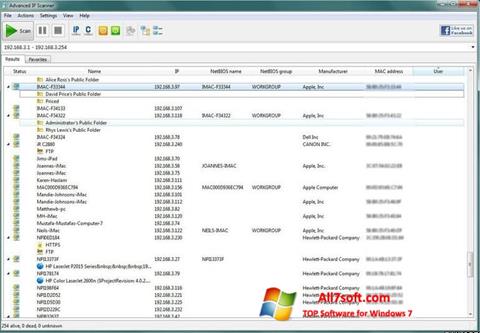 Ekrano kopija Advanced IP Scanner Windows 7
