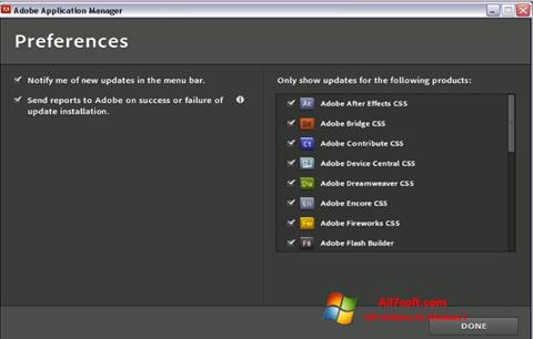Ekrano kopija Adobe Application Manager Windows 7