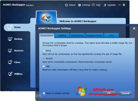 Ekrano kopija AOMEI Backupper Windows 7