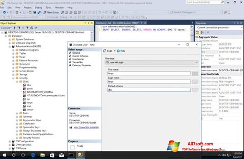 Ekrano kopija Microsoft SQL Server Windows 7
