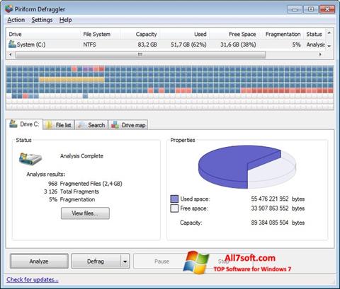 Ekrano kopija Defraggler Windows 7