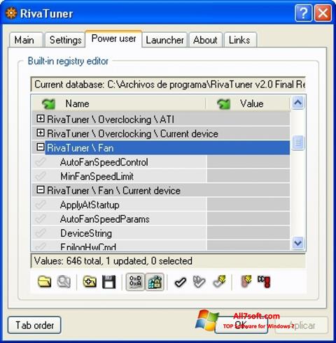 Ekrano kopija RivaTuner Windows 7