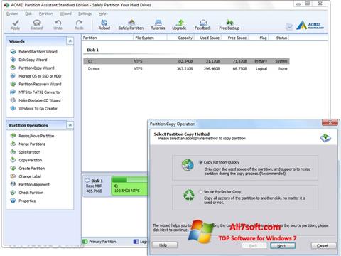 Ekrano kopija AOMEI Partition Assistant Windows 7