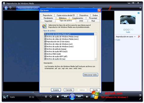 Ekrano kopija Windows Media Player Windows 7