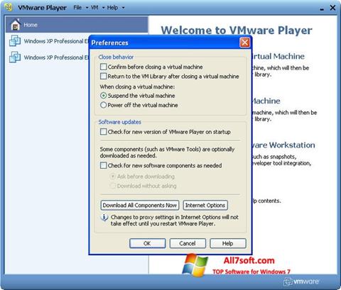 Ekrano kopija VMware Player Windows 7