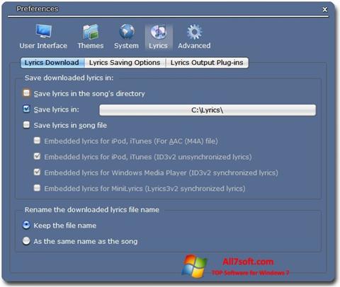 Ekrano kopija Minilyrics Windows 7