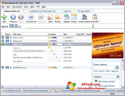 Ekrano kopija Download Accelerator Plus Windows 7