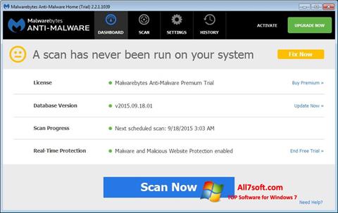 Ekrano kopija Malwarebytes Anti-Malware Free Windows 7