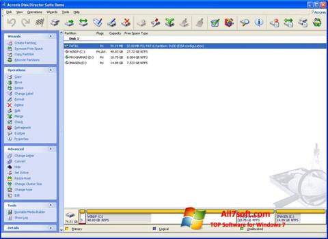 Ekrano kopija Acronis Disk Director Suite Windows 7