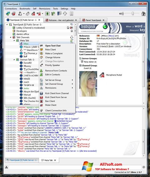 Ekrano kopija TeamSpeak Windows 7