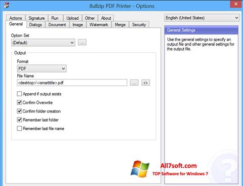 Ekrano kopija BullZip PDF Printer Windows 7