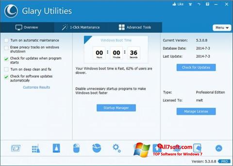 Ekrano kopija Glary Utilities Pro Windows 7