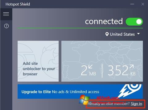 Ekrano kopija Hotspot Shield Windows 7