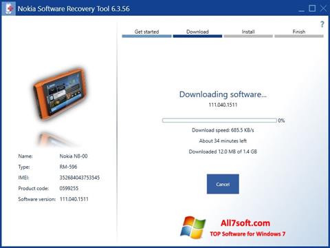 Ekrano kopija Nokia Software Recovery Tool Windows 7