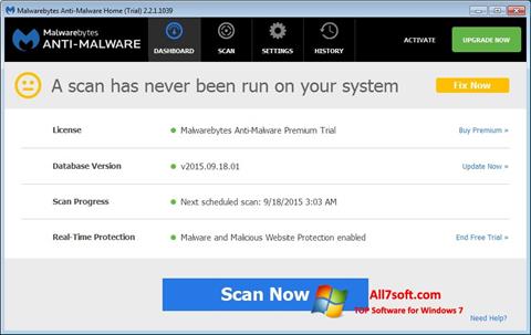 Ekrano kopija Malwarebytes Anti-Malware Windows 7