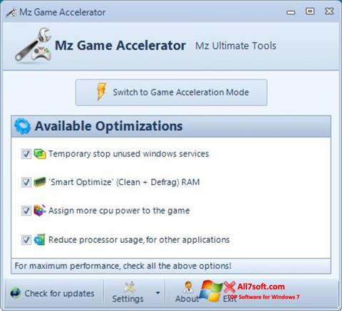 Ekrano kopija Mz Game Accelerator Windows 7