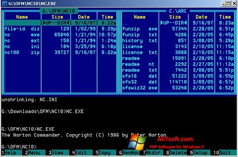 Ekrano kopija Norton Commander Windows 7