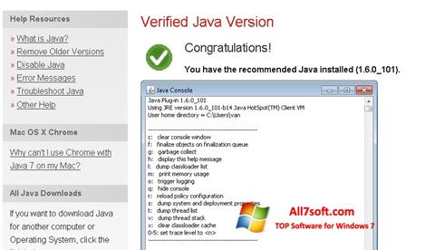 Ekrano kopija Java Windows 7
