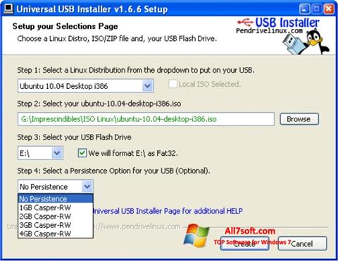 Ekrano kopija Universal USB Installer Windows 7