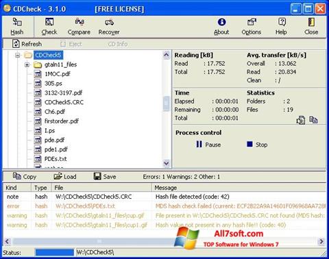 Ekrano kopija CDCheck Windows 7