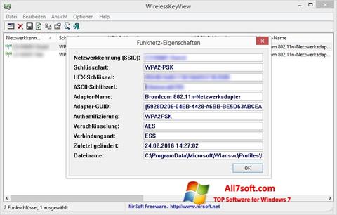 Ekrano kopija WirelessKeyView Windows 7