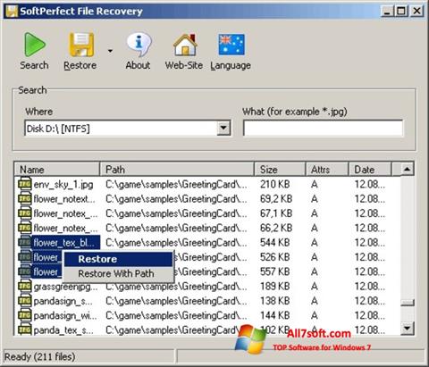 Ekrano kopija SoftPerfect File Recovery Windows 7