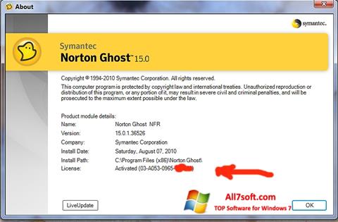 Ekrano kopija Norton Ghost Windows 7