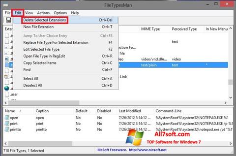 Ekrano kopija Unassociate File Types Windows 7