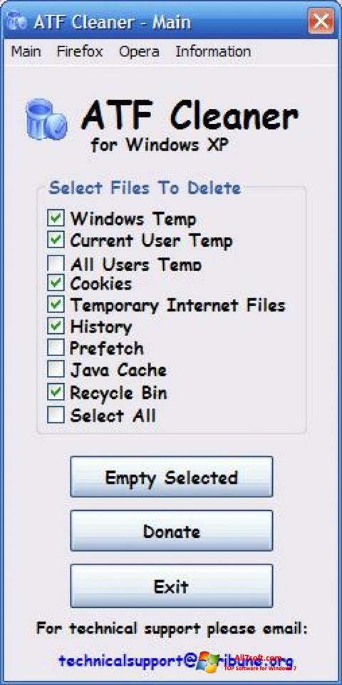 Ekrano kopija ATF Cleaner Windows 7