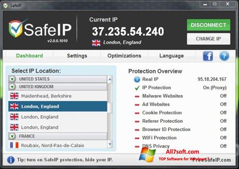 Ekrano kopija SafeIP Windows 7