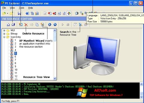 Ekrano kopija PE Explorer Windows 7
