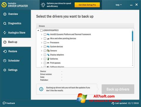 Ekrano kopija Auslogics Driver Updater Windows 7