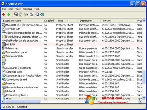 Ekrano kopija ShellExView Windows 7