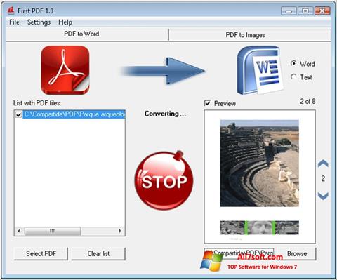Ekrano kopija First PDF Windows 7