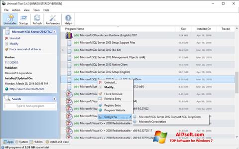 Ekrano kopija Uninstall Tool Windows 7