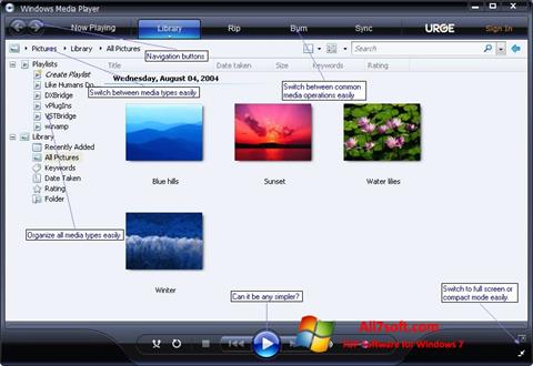 Ekrano kopija Media Player Windows 7
