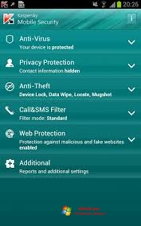 Ekrano kopija Kaspersky Mobile Security Windows 7