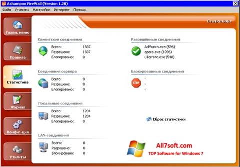 Ekrano kopija Ashampoo Firewall Windows 7