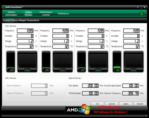 Ekrano kopija AMD Overdrive Windows 7